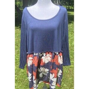EVRI  Women Sz XL Peplum Blouse Modern Cottagecore Multicolor Floral 3/4 Sleeve